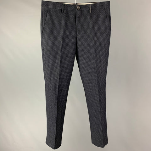 PS by PAUL SMITH Size 30 Navy Grey Print Cotton Blend Zip Fly Dress Pants