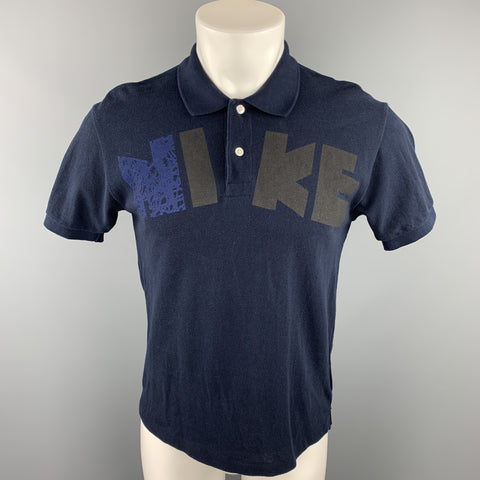 COMME des GARCONS Size S Navy Logo Pique Buttoned Polo