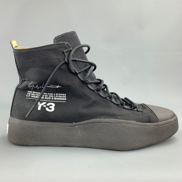 Y-3 Bashyo Size 9.5 Core Black Canvas High Top Sneakers