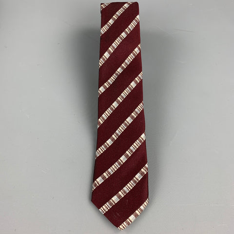 DRIES VAN NOTEN Burgundy Diagonal Stripe Silk Tie