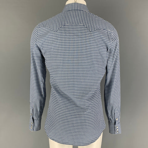 DOLCE & GABBANA Size S Blue White Textured Button Up Long Sleeve Shirt