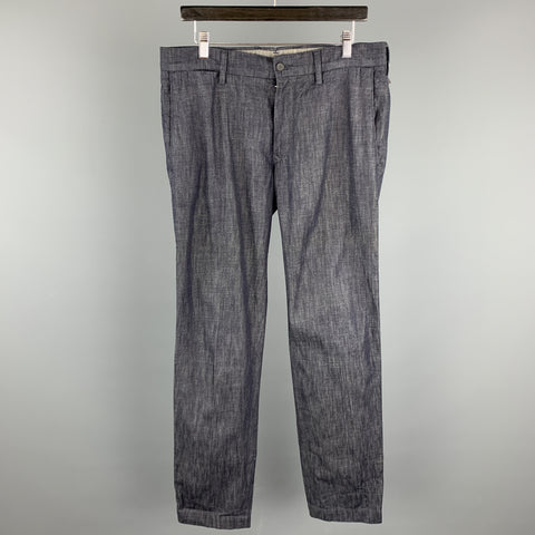 45rpm Size 34 x 34 Navy Heather Cotton Chambray Zip Fly Casual Flat Front Pants