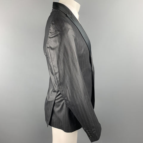 JUST CAVALLI Size 40 Black Stripe Polyester Blend Peak Lapel Sport Coat