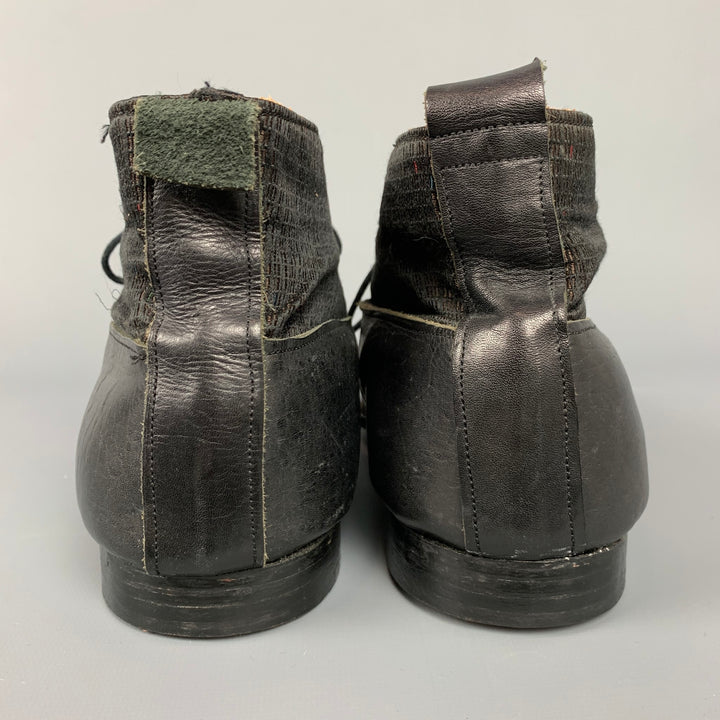 PAUL HARNDEN Size 8 Black & Taupe Mixed Leather / Silk Lace Up Ankle Boots