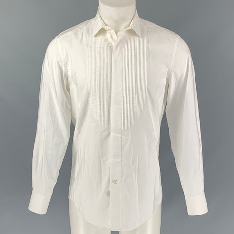 LANVIN Size S White Solid Cotton Tuxedo Long Sleeve Shirt