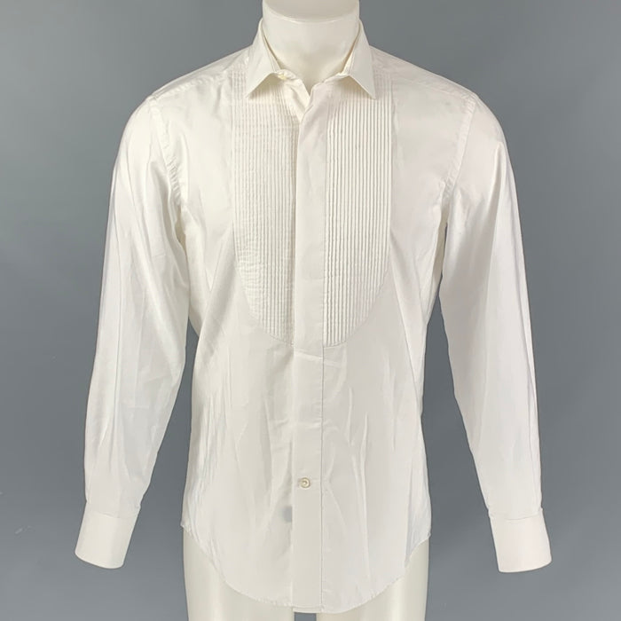 LANVIN Size S White Solid Cotton Tuxedo Long Sleeve Shirt