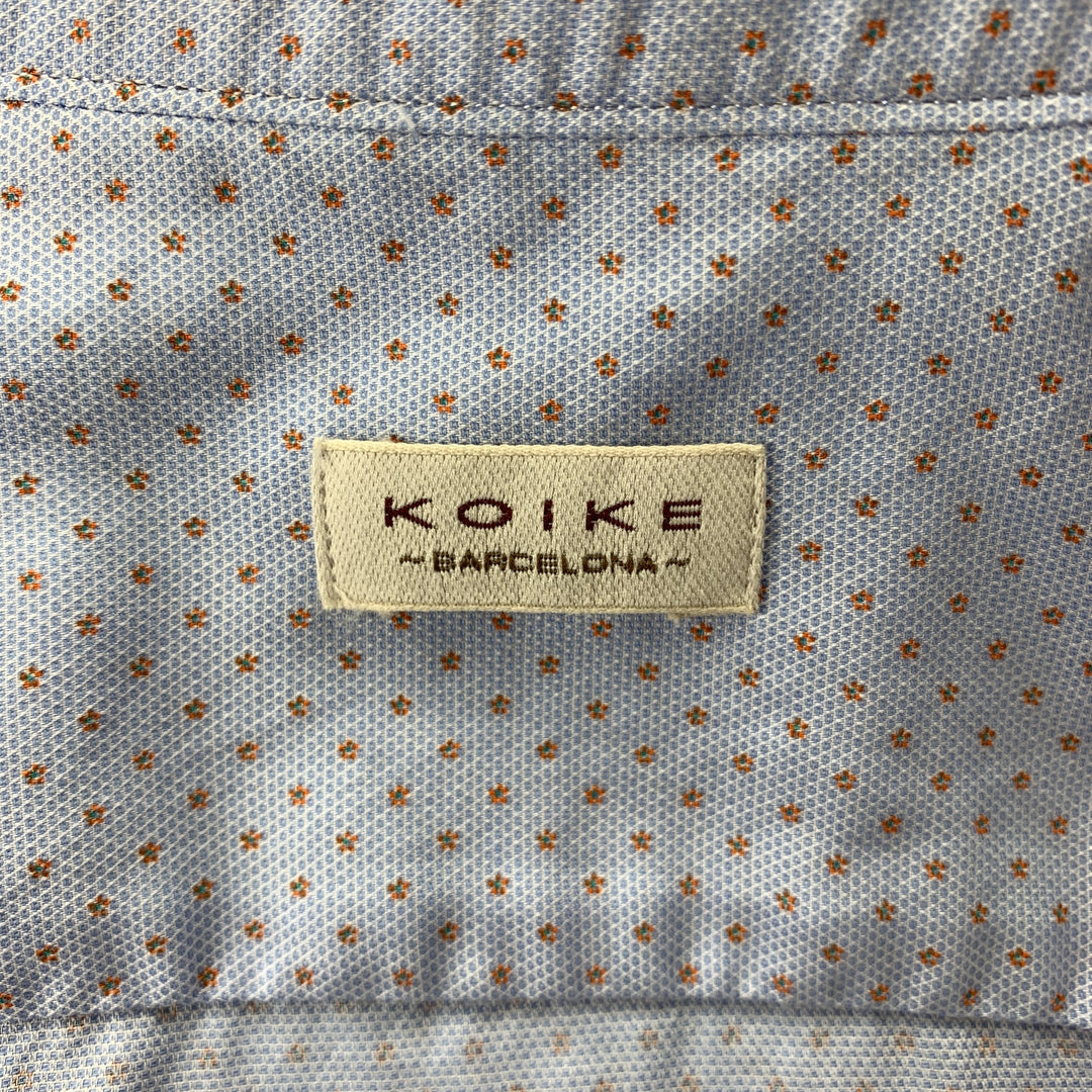 KOIKE Size L Light Blue Dots Cotton Button Up Long Sleeve Shirt