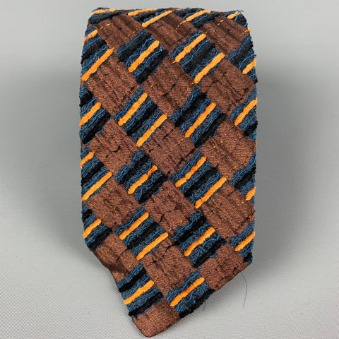 ROMEO GIGLI Brown Navy Orange Checkered Silk Blend Tie