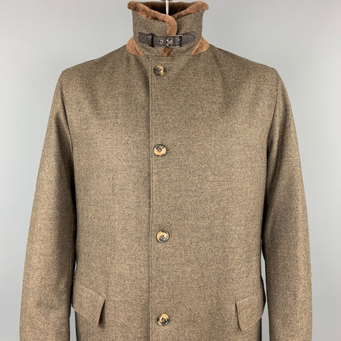 LORO PIANA Storm System Size 46 Taupe Heather Wool / Cashmere Fur Collar Coat