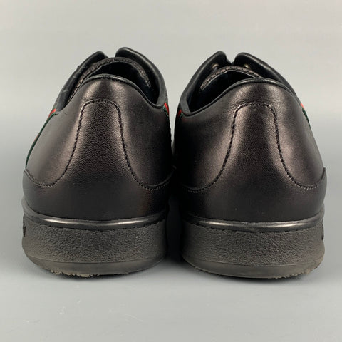 GUCCI Size 12 Black Perforated Leather Low Top Sneakers
