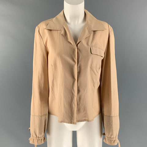 ALBERTA FERRETTI Talla 12 Blusa de manga larga sólida de mezcla de seda beige