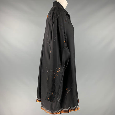 DRIES VAN NOTEN Size XS Black Orange White Silk Print Tunic Shirt