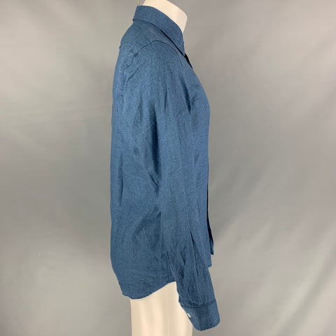 FAR AFIELD Size S Indigo Solid Linen Button Up Long Sleeve Shirt