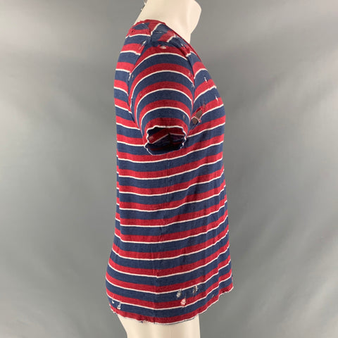 IRO Size S Blue, Red & White Stripe Linen Crew-Neck T-shirt
