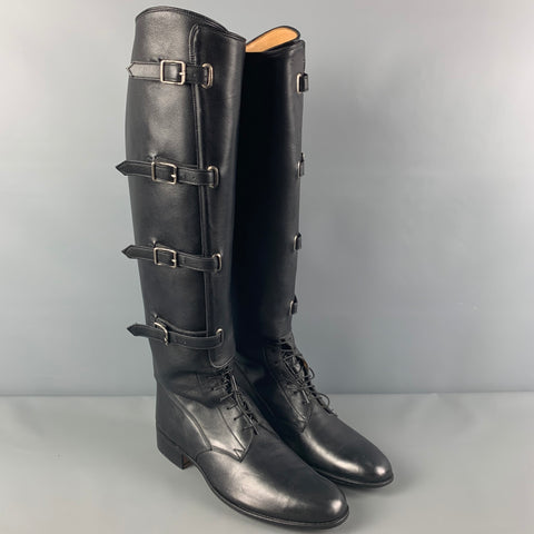 E. VOGEL Size 11 Black Leather Belted Custom Boots