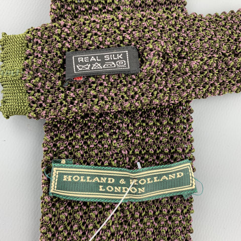HOLLAND & HOLLAND Brown Purple & Olive Silk Textured Knit Tie