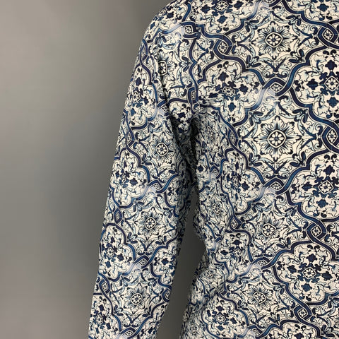 GABRIELE PASINI Size M Blue White Cotton Long Sleeve Shirt