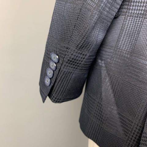 ETRO Size 44 Navy Plaid Wool / Silk Notch Lapel Sport Coat