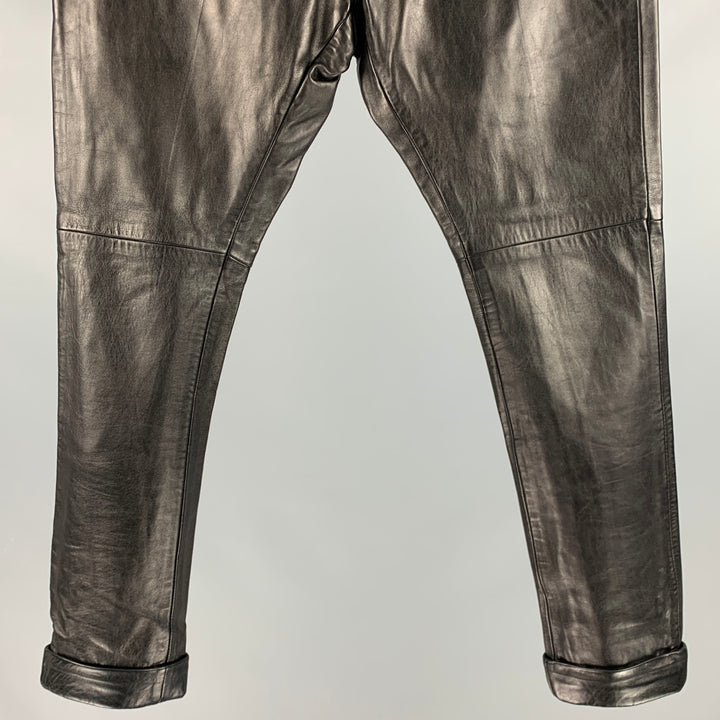 DSQUARED2 Size 32 Black Leather Cropped Casual Pants