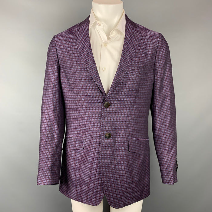ETRO Size 42 Purple & Red Print Cotton Notch Lapel Sport Coat