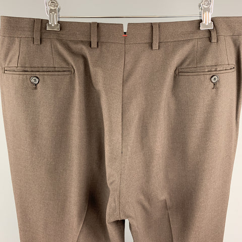 ISAIA Talla 38 Pantalón de vestir de lana marrón con cremallera y lengüeta