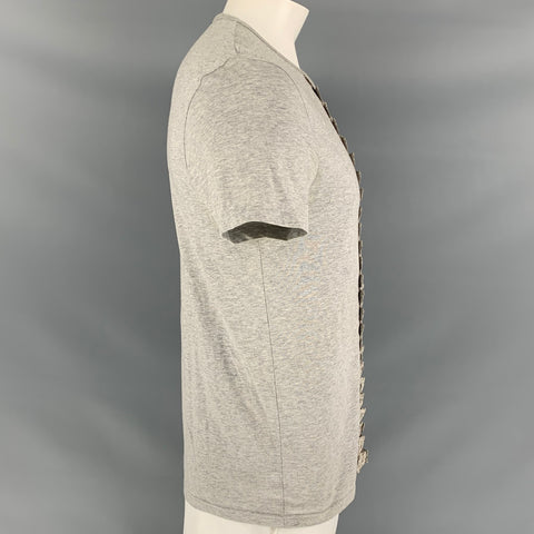 BURBERRY PRORSUM Size XL Gray Metallic Applique Cotton T-shirt