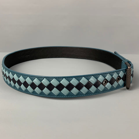 BOTTEGA VENETA Size 34 Blue Black Woven Leather Belt