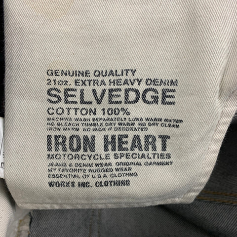 IRON HEART Size 31 Dark Indigo Contrast Stitch Selvedge Denim Button Fly Jeans