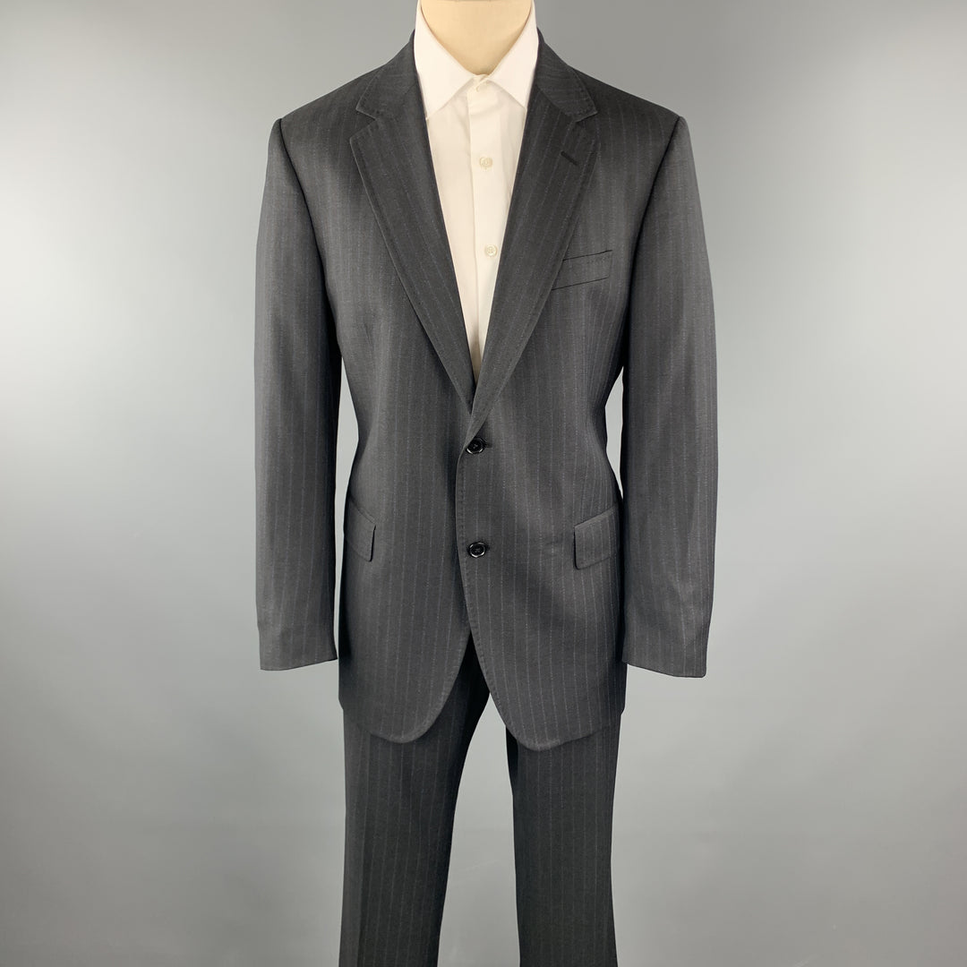 DOLCE & GABBANA Size 44 Regular Charcoal Stripe Wool Notch Lapel Suit