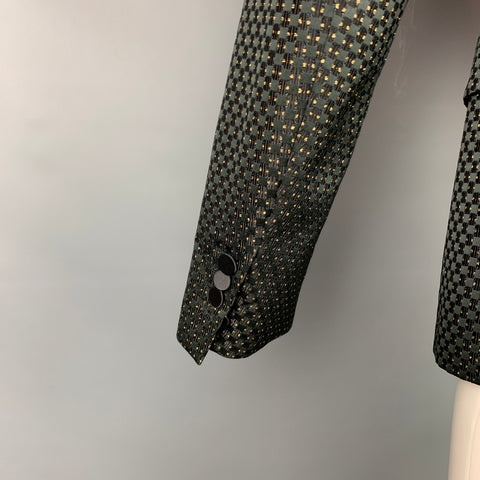 DSQUARED2 Size 38 Black & Gold Brocade Polyester Blend Peak Lapel Sport Coat