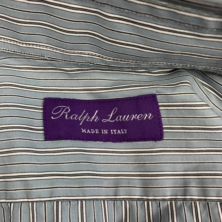 RALPH LAUREN Purple Label Size S Blue & Grey Stripe Cotton Spread Collar Long Sleeve Shirt