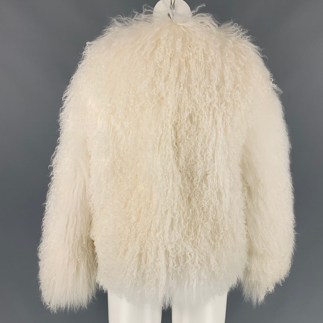 ADRIENNE LANDAU Size S White Mongolian Lamb Fur Jacket