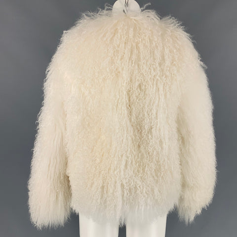 ADRIENNE LANDAU Size S White Mongolian Lamb Fur Jacket