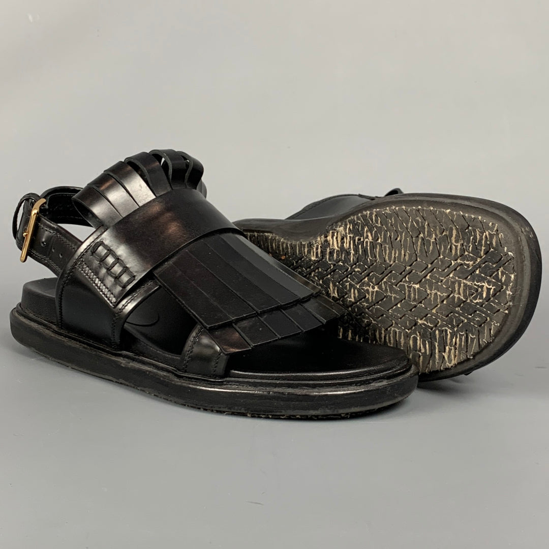 MARNI Fussbett Size 8 Black Leather Fringed Sandals