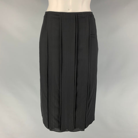 YVES SAINT LAURENT Size 4 Black Silk Pleated Pencil Skirt