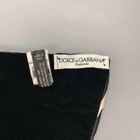 DOLCE & GABBANA Black & White Zebra Rayon Velvet Reversible Scarf
