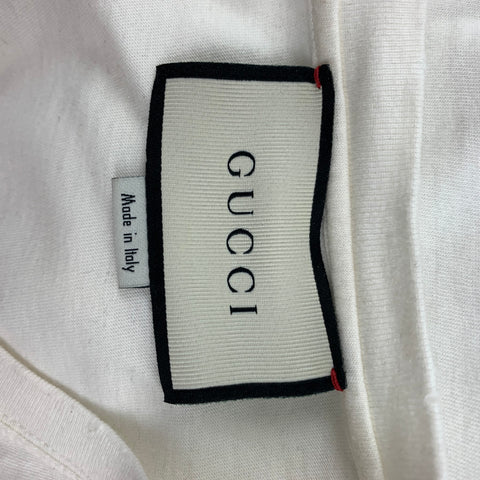 GUCCI Size L White Bunny Logo Cotton Crew-Neck T-shirt