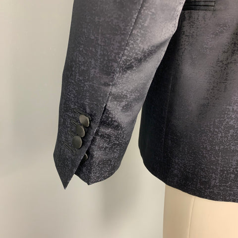 GIORGIO ARMANI Soft Taille 38 Manteau de sport en laine marbrée noire / soie à revers en pointe