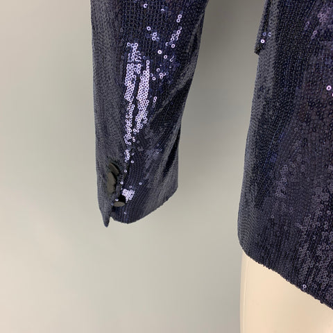 DSQUARED2 Size 40 Navy Black Sequined Polyester Peak Lapel Sport Coat