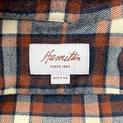 HAMILTON Size L Navy & Brick Plaid Brushed Cotton Button Down Long Sleeve Shirt