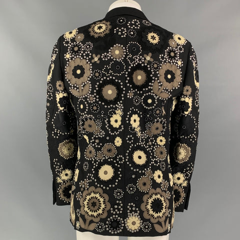BURBERRY PRORSUM Spring 2016 Size 40 Regular Black & Cream Embellished Floral Sport Coat
