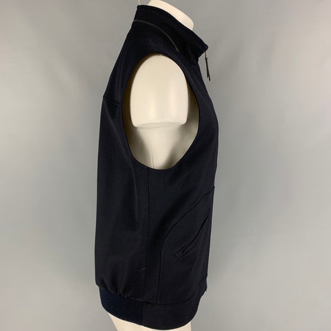 ERMENEGILDO ZEGNA Talla 40 Chaleco con cremallera de lana mohair azul marino