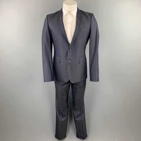 BRIAN DALES Size 40 Regular Navy Dot Print Wool Blend Notch Lapel Suit