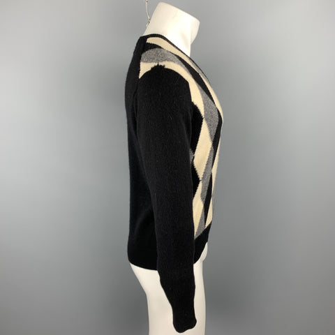 NEIMAN MARCUS Size M Black & Grey Argyle Cashmere V-Neck Sweater