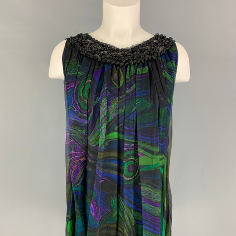 ALBERTA FERRETTI Talla 6 Vestido sin mangas abstracto de seda multicolor negro