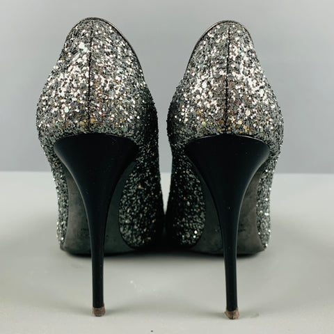 GIUSEPPE ZANOTTI Size 5.5 Silver Glitter Peep Toe Pumps