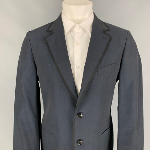 Vintage BURBERRY PRORSUM Size 42 Navy & Black Cotton / Mohair Peak Lapel  Sport Coat