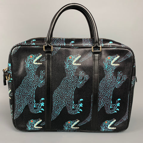 PAUL SMITH Black & Blue Dino Print Coated Canvas Briefcase