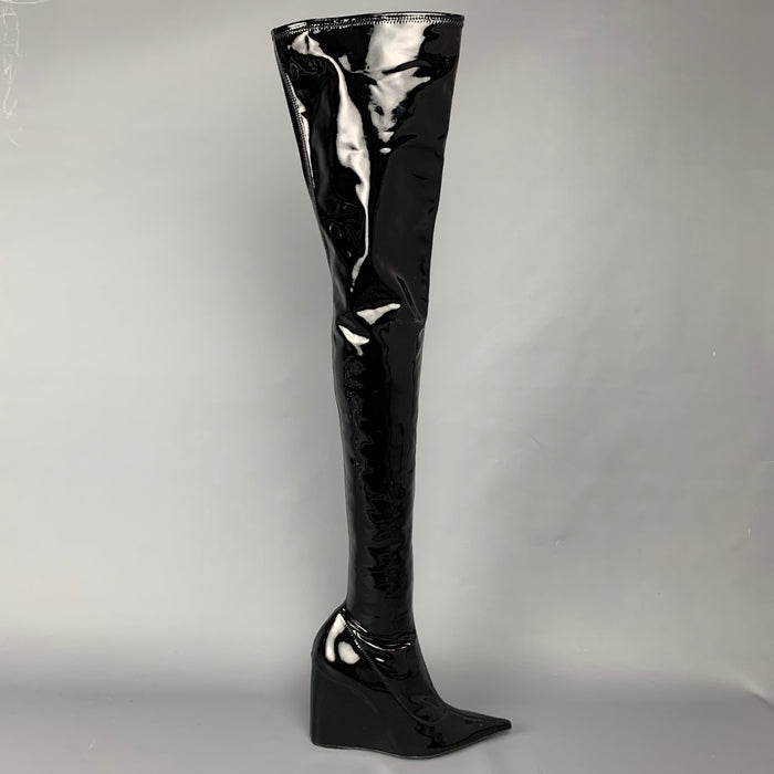 AMINA MUADDI Danielle Size 7.5 Black Patent Leather Knee High Boots