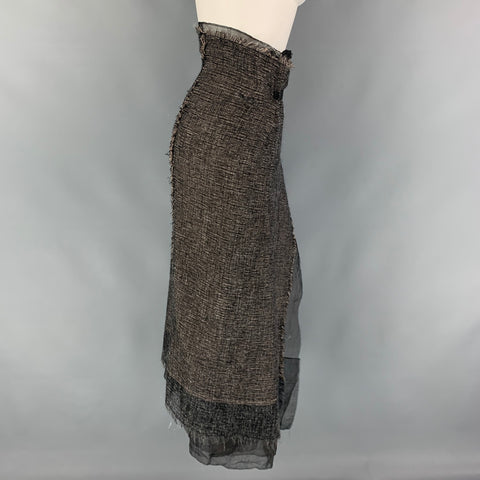 MARIANNI KOOIMANS Size M Black Taupe Wool Blend Wrap Skirt